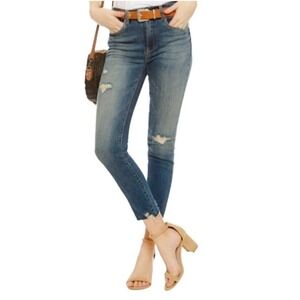 Blank NYC Jeans Woman 27‎ Blue High-Rise Distressed Skinny Ankle with Raw Hem